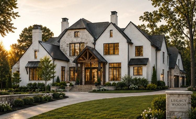 The Lipizzaner, a white-brick estate at the Legacy Woods entrance